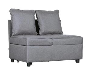 HOMCOM 3 in 1 Poltrona Letto Imbottita con Schienale Reclinabile in 5 Posizioni e Cuscini, Divano Letto Una Piazza e Mezza in Tessuto Effetto Lino e Legno per Soggiorno, 98x71x67 cm, Grigio Scuro
