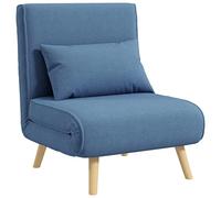 HOMCOM 3 in 1 poltrona trasformabile 1 posto, poltrona letto e chaise longue - schienale reclinabile a 5 livelli e cuscino incluso, seduta imbottita - per ufficio, soggiorno, camera da letto, blu