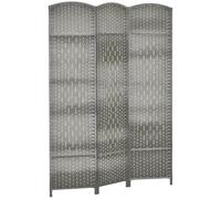 HOMCOM 3 pannelli divisorio paravento 6' intrecciato a mano Grigio Misto | Paravento pieghevole PP, telaio pino, separatore autoportante, camera da letto/ufficio domestico, senza montaggio
