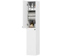 HOMCOM 300 x 1610 mm Armadietto da bagno alto montato a parete con cerniere Soft-Close, Armadietto da bagno sottile con 2 ante, Armadietto moderno stretto, bianco