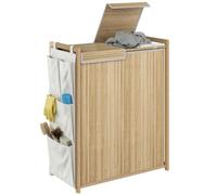 HOMCOM 32 Gal (120L) Cesto biancheria bambù con coperchio, legno naturale | Cesto biancheria intrecciato, sacchetto a cordoncino rimovibile, tasche laterali, grande cesto biancheria bagno.