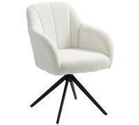 HOMCOM 360 Degree Swivel Accent Chair, Teddy Fleece Fabric Armchair, Upholstered Tufted Vanity Chair with Steel Legs for Living Room, Bedroom, Home Office, White
