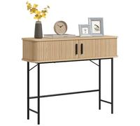 HOMCOM 39" consolle stretto con ante a lamelle, rovere e nero | Tavolo d'ingresso mid-century, scompartimenti, dietro divano, soggiorno, corridoio