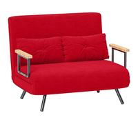 HOMCOM 4 in 1 Divano Letto 2 Posti, con Schienale Regolabile in 5 Posizioni, Divano Letto Matrimoniale Pieghevole con 2 Cuscini, Seduta Imbottita, in Velluto per Casa e Ufficio, 102x73x81 cm, Rosso