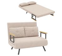HOMCOM 4 in 1 Divano Letto 2 Posti in Velluto con 2 Cuscini, Beige