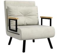 HOMCOM 4 in 1 Poltrona Letto Singolo, Poltrona Pieghevole con Schienale Regolabile in 5 Posizioni, Divano Letto con Cuscino, Seduta Imbottita, in Velluto per Casa e Ufficio, 63x73x81 cm, Bianco crema