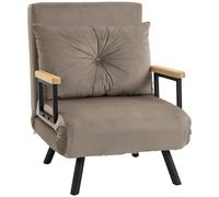 HOMCOM 4 in 1 Poltrona Letto Singolo, Poltrona Pieghevole con Schienale Regolabile in 5 Posizioni, Divano Letto con Cuscino, Seduta Imbottita, in Velluto per Casa e Ufficio, 63x73x81 cm Marrone Chiaro