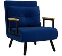HOMCOM 4 in 1 Poltrona Letto Singolo, Poltrona Pieghevole con Schienale Regolabile in 5 Posizioni, Divano Letto con Cuscino, Seduta Imbottita, in Velluto per Casa e Ufficio, 63x73x81 cm, Blu