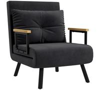 HOMCOM 4 in 1 Poltrona Letto Singolo, Poltrona Pieghevole con Schienale Regolabile in 5 Posizioni, Divano Letto con Cuscino, Seduta Imbottita, in Velluto per Casa e Ufficio, 63x73x81 cm, Nero