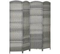 HOMCOM 4 pannelli divisorio paravento 6' intrecciato a mano Grigio Misto | Paravento pieghevole PP, telaio pino, separatore autoportante, camera da letto/ufficio domestico, senza montaggio