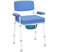 HOMCOM 5 in 1 Sedia Comoda WC per Anziani 6 Altezza Regolabile, Celeste | 6 Altezza Regolabile, Sedia WC per Disabili, Sgabello per Doccia, Secchio Rimovibile, Seduta Imbottita