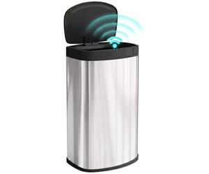 HOMCOM 55L Secchio sensore, cestino da cucina touchless, Argento | Coperchio a chiusura morbida, sensore di movimento, acciaio inox antimpronta, igienico per palestra, ufficio