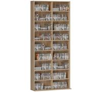 HOMCOM 640 CD/360 DVD Storage Unit, Blu-ray Media Storage Shelf con 18 scomparti e 14 ripiani regolabili, torre CD per soggiorno, camera da letto, ufficio, finitura in legno naturale