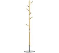 HOMCOM Albero Appendiabiti a 8 Ganci con Base Rotonda, Appendiabiti da Terra in Bambù, Legno e Metallo, Ø37.8x175.6 cm, Color Legno e Grigio