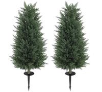 HOMCOM Albero artificiale di cipresso set di 2 con picco a terra 100 cm pianta artificiale di plastica, piante artificiali, albero artificiale come decorazione reale per ufficio soggiorno camera da