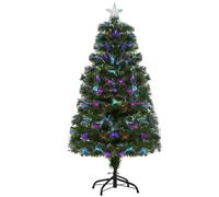 HOMCOM Albero di Natale 120cm con 130 Luci a LED e Fibre Ottiche Colorate, 130 Rami in PVC Ignifughi e Base in Metallo