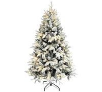 HOMCOM Albero di Natale 180 cm Artificiale con 200 Luci LED Incorporate e 793 Rami Ignifughi, Albero di Natale Innevato Realistico a Cerniera con Base Pieghevole in Metallo per Casa e Ufficio, Verde