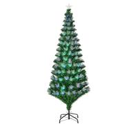 HOMCOM Albero di Natale 180cm con 230 Luci a LED e Fibre Ottiche Colorate, 230 Rami in PVC Ignifughi e Base in Metallo Aosom