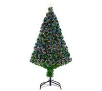 HOMCOM Albero di Natale Artificiale 120cm con Fibre Ottiche e Luci LED, Albero di Natale Luminoso con 130 Rami, Verde