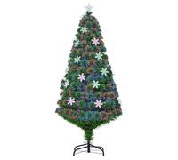 HOMCOM Albero di Natale Artificiale 150cm con Fibre Ottiche e 21 Luci LED, Decorazioni a Forma di Fiocco di Neve, Verde
