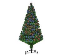 HOMCOM Albero di Natale Artificiale 150cm con Fibre Ottiche e Luci LED, Albero di Natale Luminoso con 180 Rami, Verde