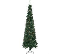 HOMCOM Albero di Natale artificiale 225 cm Albero di Natale artificiale con 706 rami Albero di Natale a forma di matita stretta con 56 pigne Base pieghevole cm Verde