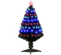 HOMCOM Albero di Natale Artificiale 90cm in Plastica con 90 Luci LED e Fibre Ottiche, 90 Rami e Base Pieghevole, Verde