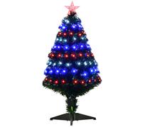 HOMCOM Albero di Natale Artificiale in PVC con 90 Luci LED e Fibre Ottiche, 90 Rami e Base Pieghevole, Φ48x90cm, Verde