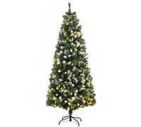 HOMCOM Albero di Natale artificiale luminoso 703 rami 250 LED con 30 pigne, supporto per piede pieghevole, altezza 180 cm, diametro 80 cm, verde