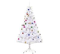 HOMCOM Albero di Natale Bianco 150cm con Addobbi e 680 Rami, Albero di Natale Innevato Artificiale in PVC