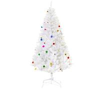 HOMCOM Albero di Natale Bianco 180cm con Addobbi e 930 Rami, Albero di Natale Artificiale in PVC