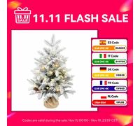 Homcom Albero di Natale con 35 Luci Led, 60 Cm, Mini Albero di Natale Artificiale con 182 Rami Densi con Neve, Pigne, Bacche e