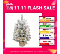 Homcom Albero di Natale con 35 Luci Led, 60 Cm, Mini Albero di Natale Artificiale con 72 Rami Densi con Neve, Pigne, Bacche e