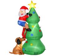 HOMCOM Albero di Natale Gonfiabile 180cm con Babbo Natale Cagnolino e Luci LED