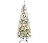 HOMCOM Albero di Natale Innevato con 180 Luci LED Ø65x180 cm, Verde e Bianco