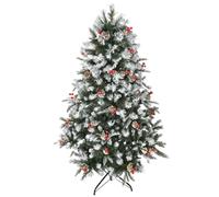 HOMCOM Albero di Natale Innevato con Bacche e Pigne Base Rimovibile