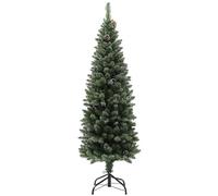 HOMCOM Albero di Natale Innevato Slim Alto 150 cm con Pigne e 395 Rami, Albero di Natale Artificiale Pieghevole con Base in Acciaio, Ø54x150 cm