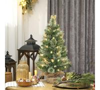 HOMCOM Albero di Natale Piccolo Alto 60 cm con 35 Luci LED Bianche, Mini Alberello Natalizio con 68 Rami Folti e Ignifughi con Base in Tessuto, Verde Accendi il tuo spirito festivo con il piccolo albe
