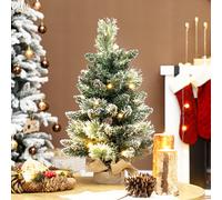 HOMCOM Albero di Natale Piccolo Alto 60 cm con 35 Luci LED Bianche, Mini Alberello Natalizio con Pigne, 64 Rami Ignifughi e Base in Tessuto, Verde Accendi il tuo spirito festivo con il piccolo albero