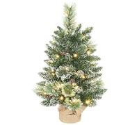 HOMCOM Albero di Natale Piccolo Alto 60 cm con 35 Luci LED Incorporate Bianche, Mini Alberello Natalizio con Pigne, 64 Rami Ignifughi e Base in Tessuto, Verde