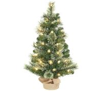 HOMCOM Albero di Natale Piccolo Alto 60 cm con 35 Luci LED Incorporate Bianche, Mini Alberello Natalizio con 68 Rami Folti e Ignifughi con Base in Tessuto, Verde