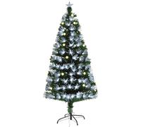 HOMCOM Albero Natalizia Artificiale Altezza 120cm con 130 Rami, Luci a LED e Fibre Ottiche, Base Pieghevole Rimovibile