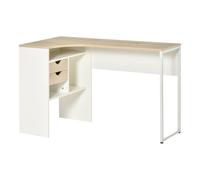 HOMCOM Angolo Scrivania Scrivania per Computer con Cassetti Multi-Rangement in Legno Effetto Rovere Chiaro Bianco