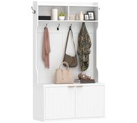 HOMCOM Appendiabiti, Appendiabiti da ingresso con 2 ante, ripiani aperti, 6 ganci, per corridoio, camera da letto, soggiorno, stile moderno, 100x38x172 cm, bianco