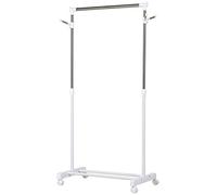 HOMCOM Appendiabiti Appendiabiti su Ruote con Altezza Regolabile, Appendiabiti Appendiabiti in Acciaio Porta Scarpe e Ganci Laterali, 68,5 x 42 x 87-145 cm, Bianco