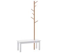 HOMCOM Appendiabiti Attaccapanni Con 6 ganci e Panca alla base，per Ingresso Camera da Letto, Bambù, Bianco Legno, 80x30x180cm Aosom Italy