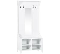 HOMCOM Appendiabiti Attaccapanni da Terra Scarpiera 80x40x170cm Bianco | con Specchio, 4 Ganci, Legno