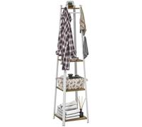 HOMCOM Appendiabiti con 8 ganci, 4 ripiani, in acciaio, per vestiti, cappelli, ingresso, corridoio, 42 x 42 x 170 cm, bianco