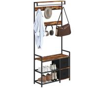 HOMCOM Appendiabiti con panca e scarpiera, 4 in 1, con 15 ganci appendiabiti, 2 cassetti in tessuto, per corridoio, soggiorno, camera da letto, colore marrone rustico