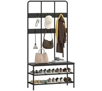 HOMCOM Appendiabiti da Ingresso 3 in 1 con Scarpiera, Attaccapanni Stile Industriale con Panca, 6 Ganci e 2 Ripiani Porta Scarpe, 91x36x180 cm, Nero